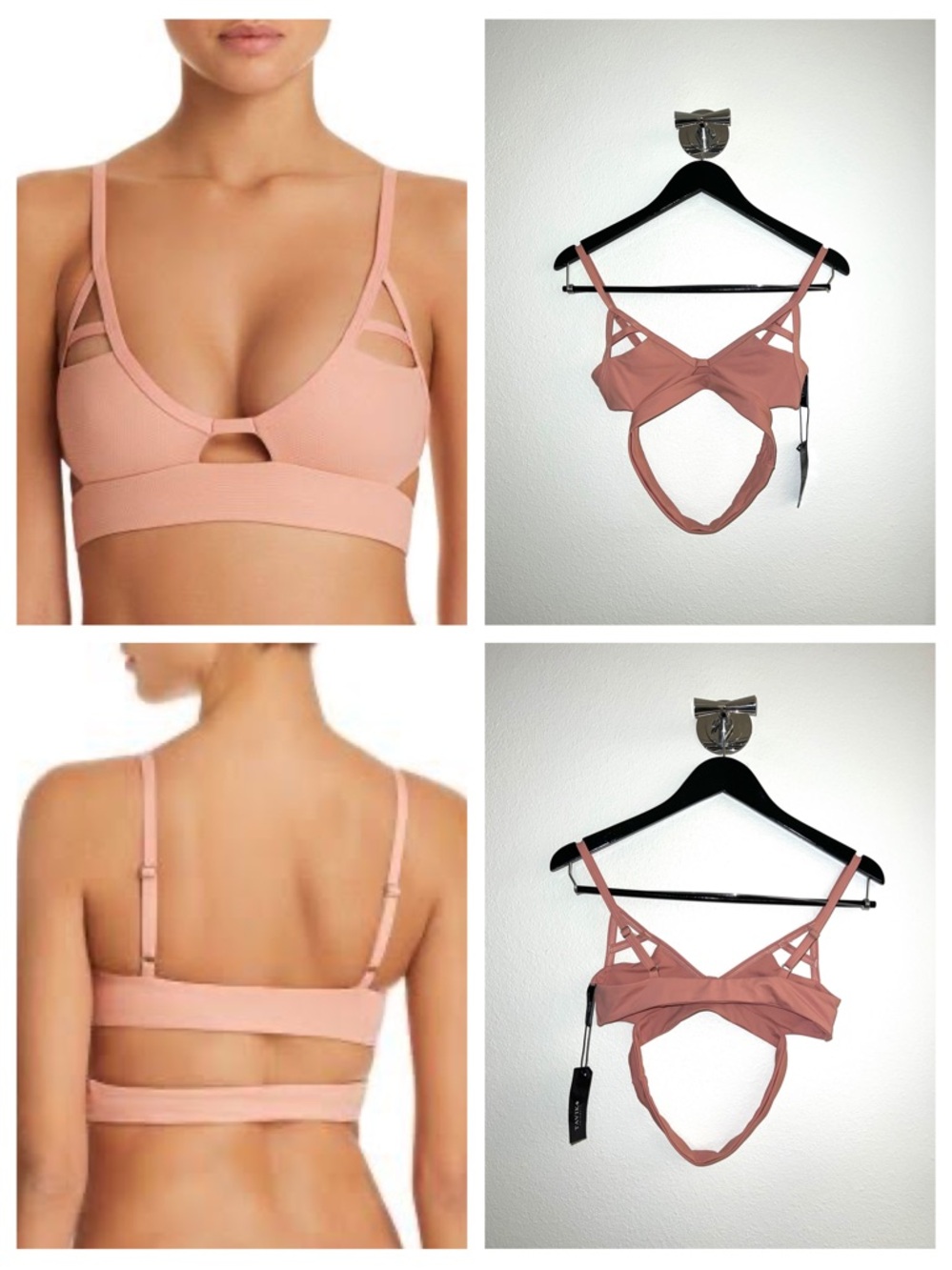 TAVIK Bikini Top S Peach Blush Strappy Cutout Swimwear USA Made Coachella